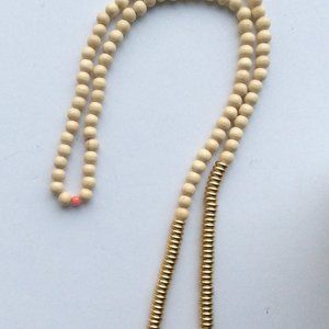 Gold & Blond Wood Bead Strand Necklace